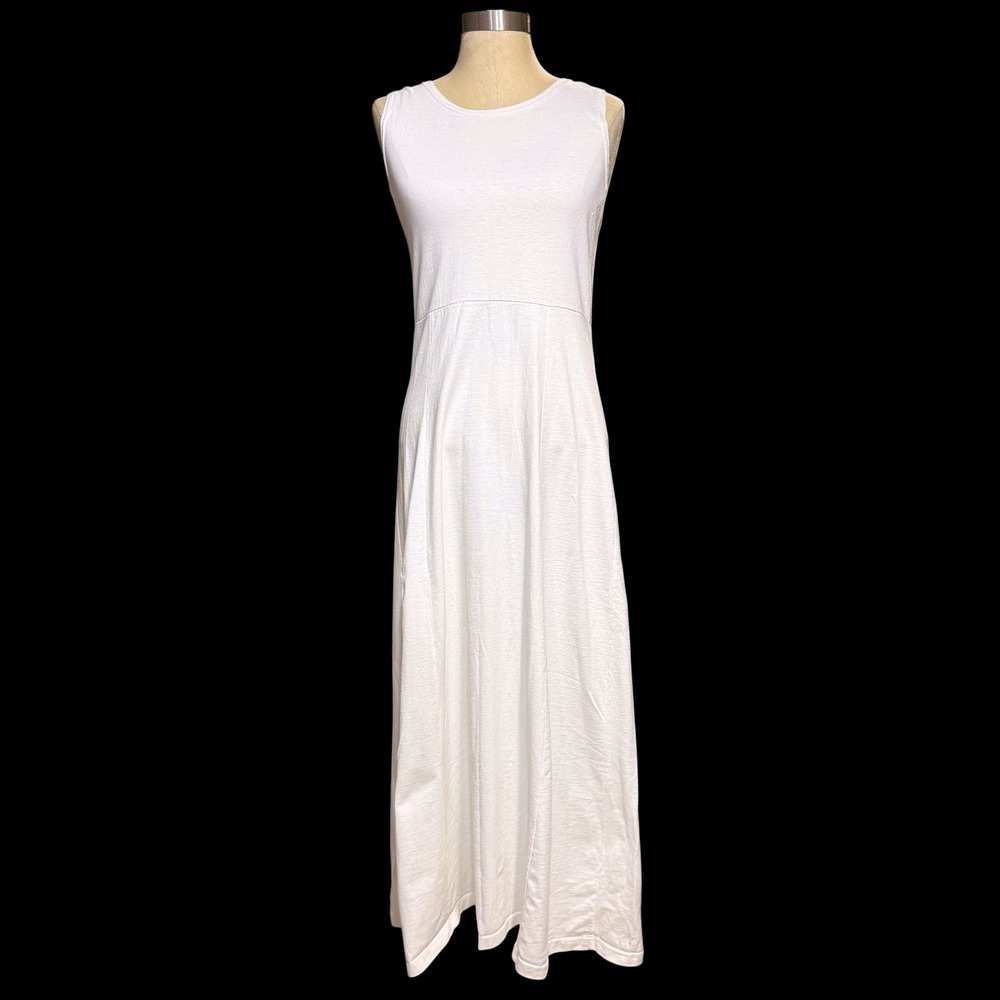 VTG Lou Nardi M Knit Maxi Dress White Minimalist‎ Coastal Summer Boho Lounge 90s